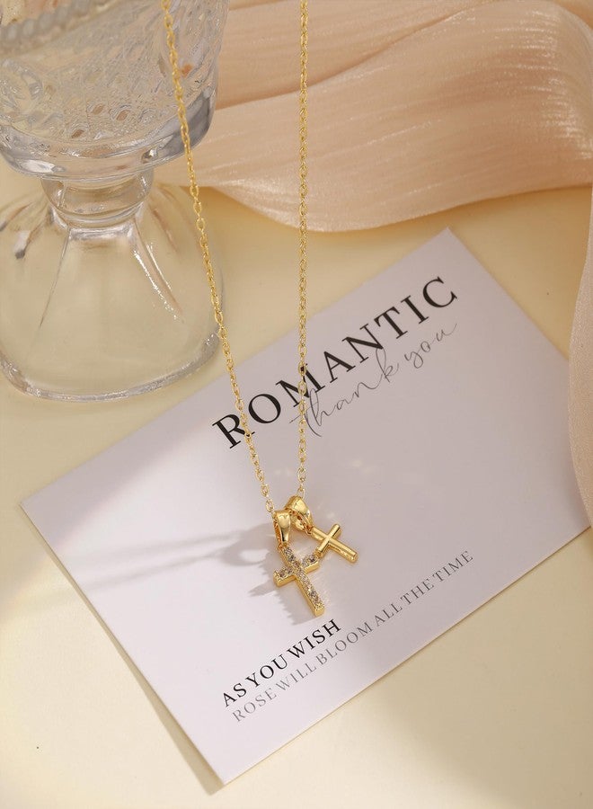 Amicon Gold Cross Necklace for Women Dainty 14K Gold Plated Double Cross Pendant Necklace Simple Charm Cross Necklaces Faith Trendy Jewelry Gifts - Image 5